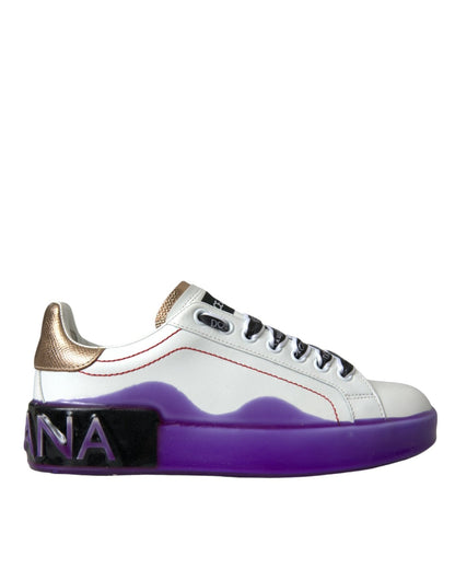 Dolce & Gabbana White Leather Portofino Low Top Sneakers Shoes - SMARTMARTNZ
