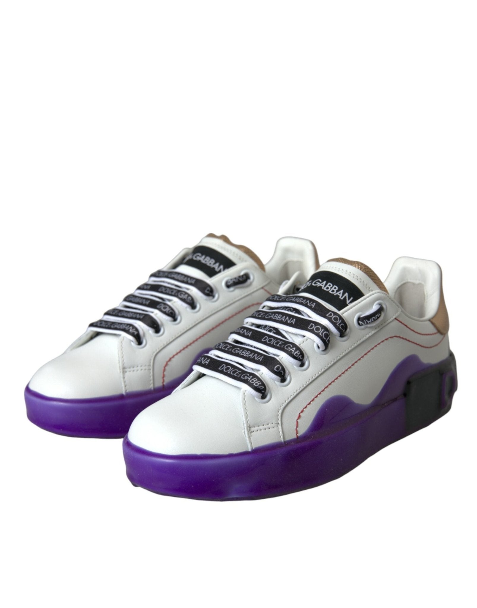 Dolce & Gabbana White Leather Portofino Low Top Sneakers Shoes - SMARTMARTNZ