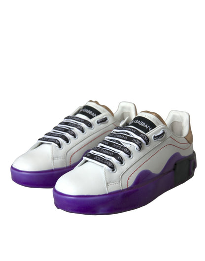Dolce & Gabbana White Leather Portofino Low Top Sneakers Shoes - SMARTMARTNZ