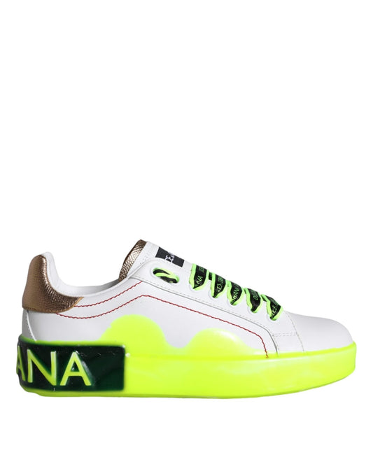 Dolce & Gabbana White Leather Portofino Low Top Sneakers Shoes - SMARTMARTNZ