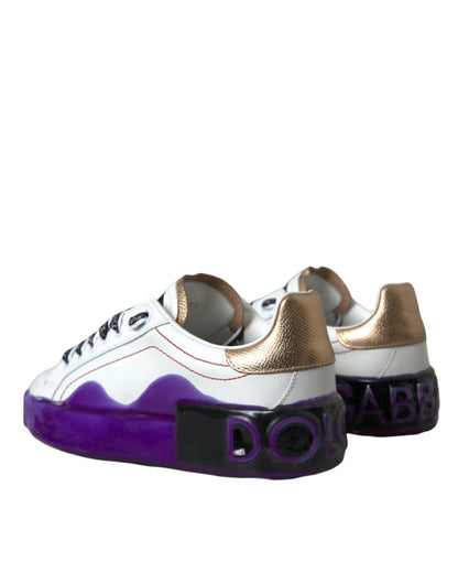 Dolce & Gabbana White Leather Portofino Low Top Sneakers Shoes - SMARTMARTNZ