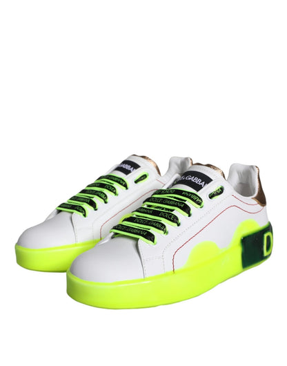 Dolce & Gabbana White Leather Portofino Low Top Sneakers Shoes - SMARTMARTNZ