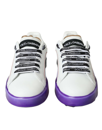 Dolce & Gabbana White Leather Portofino Low Top Sneakers Shoes - SMARTMARTNZ
