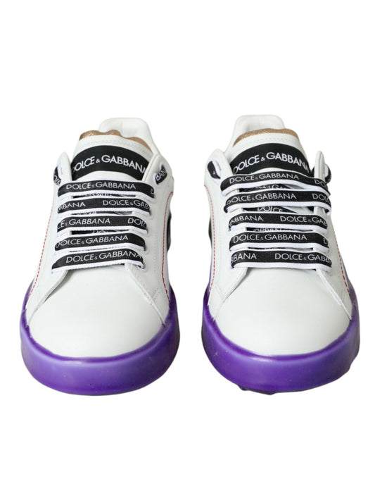 Dolce & Gabbana White Leather Portofino Low Top Sneakers Shoes - SMARTMARTNZ