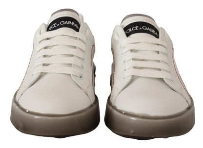 Dolce & Gabbana White Leather Shoes Womens Logo Portofino Sneakers - SMARTMARTNZ