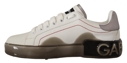 Dolce & Gabbana White Leather Shoes Womens Logo Portofino Sneakers - SMARTMARTNZ