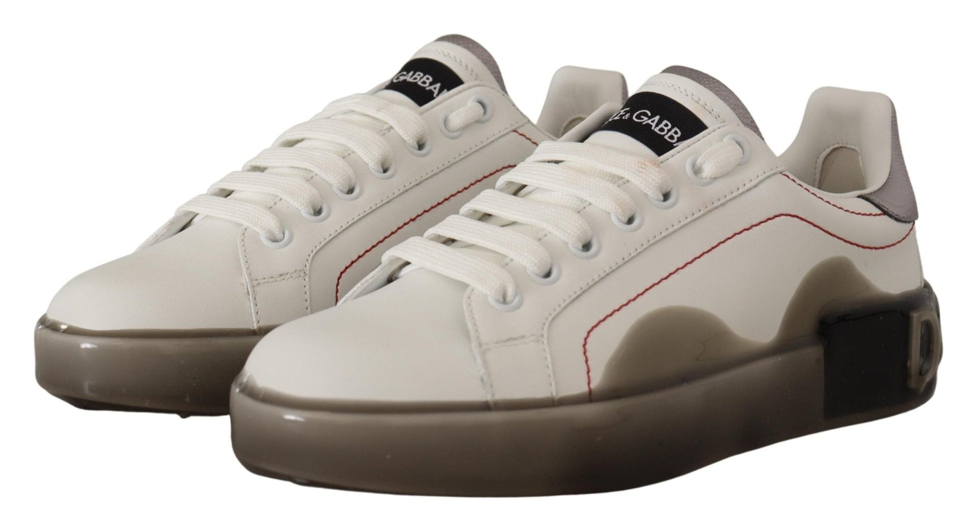 Dolce & Gabbana White Leather Shoes Womens Logo Portofino Sneakers - SMARTMARTNZ