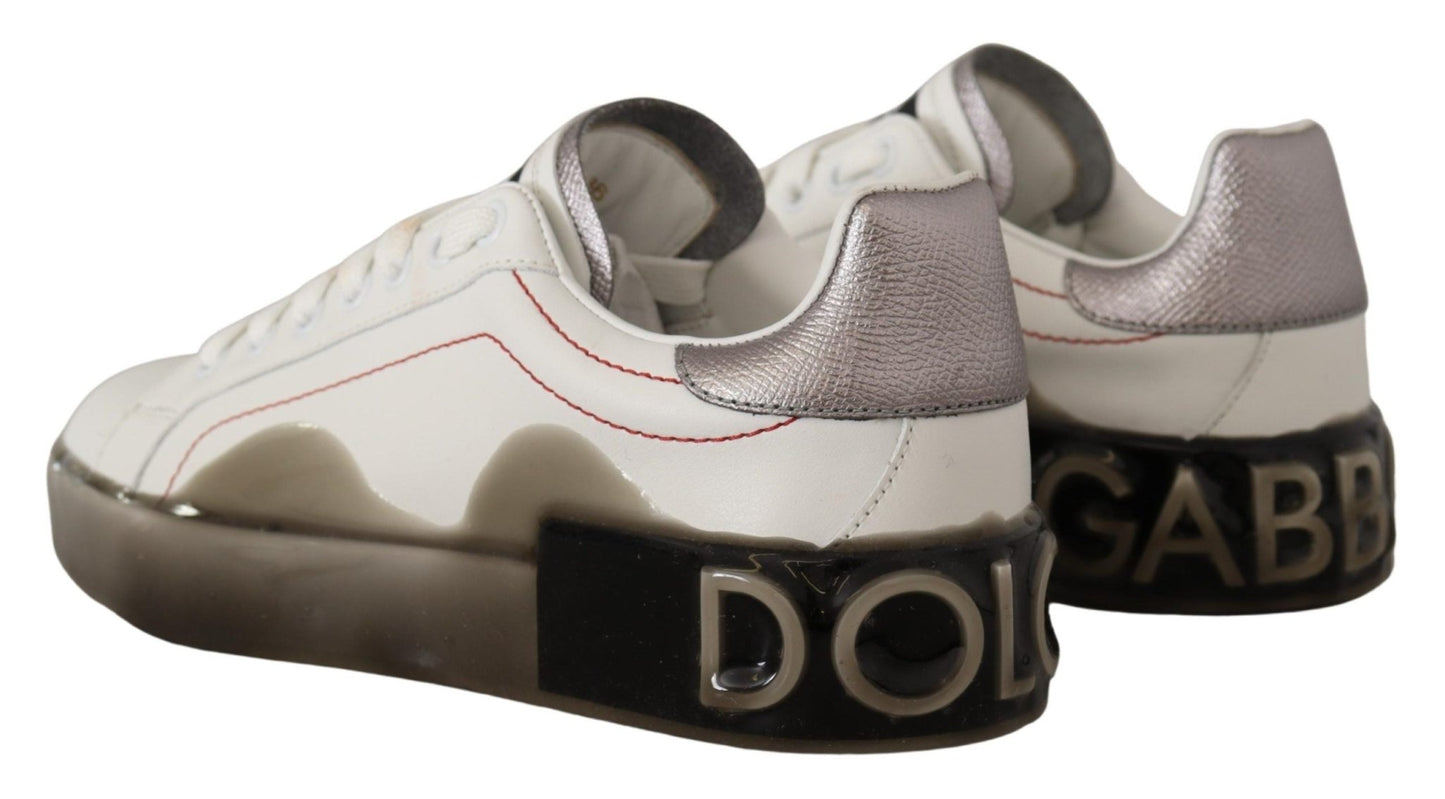 Dolce & Gabbana White Leather Shoes Womens Logo Portofino Sneakers - SMARTMARTNZ
