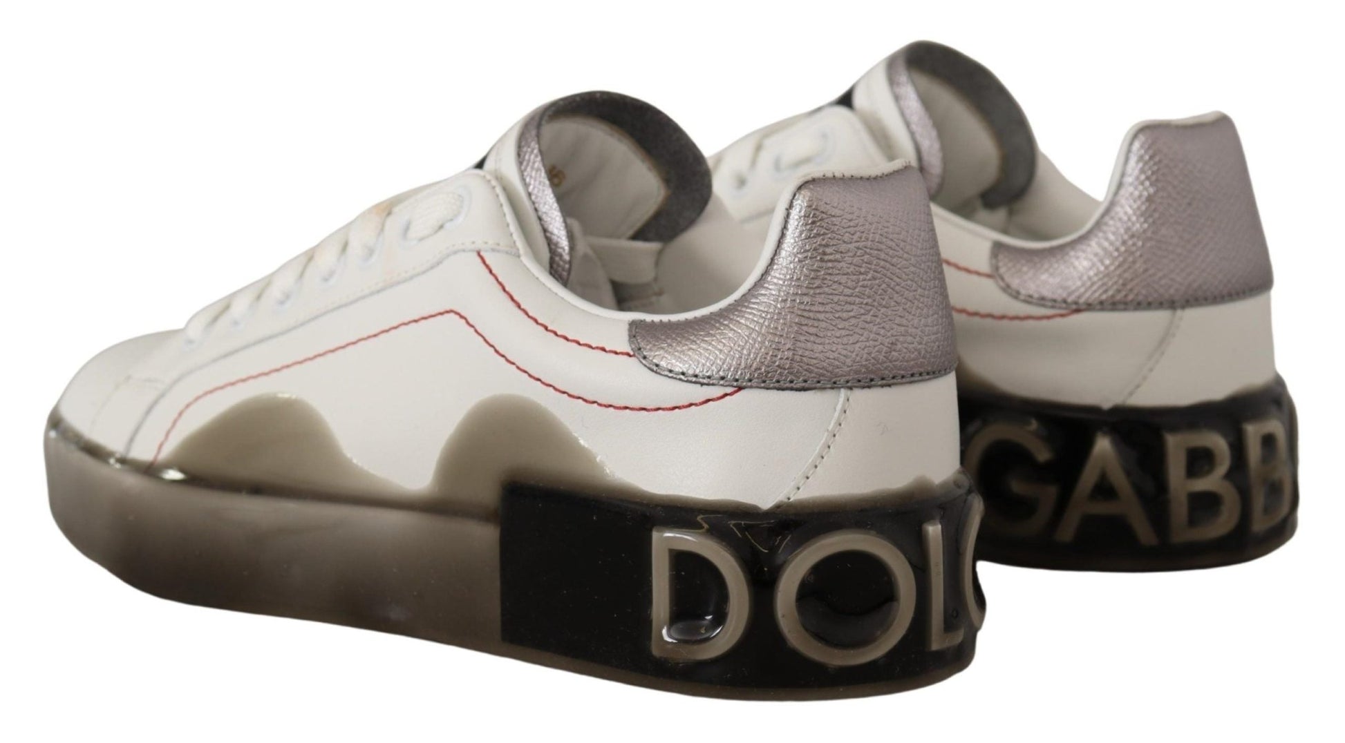 Dolce & Gabbana White Leather Shoes Womens Logo Portofino Sneakers - SMARTMARTNZ