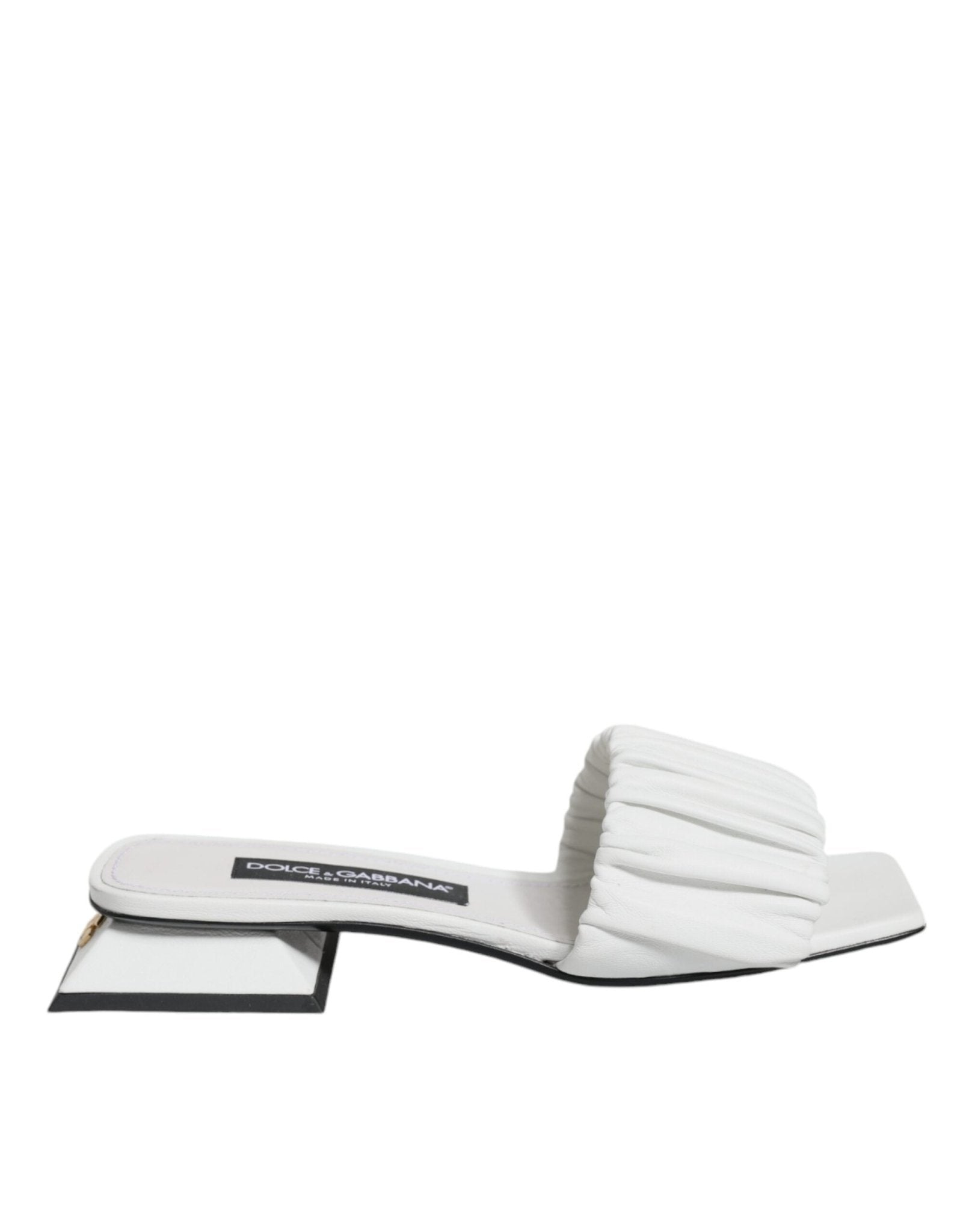 Dolce & Gabbana White Leather Slides Flats Sandals Shoes - SMARTMARTNZ