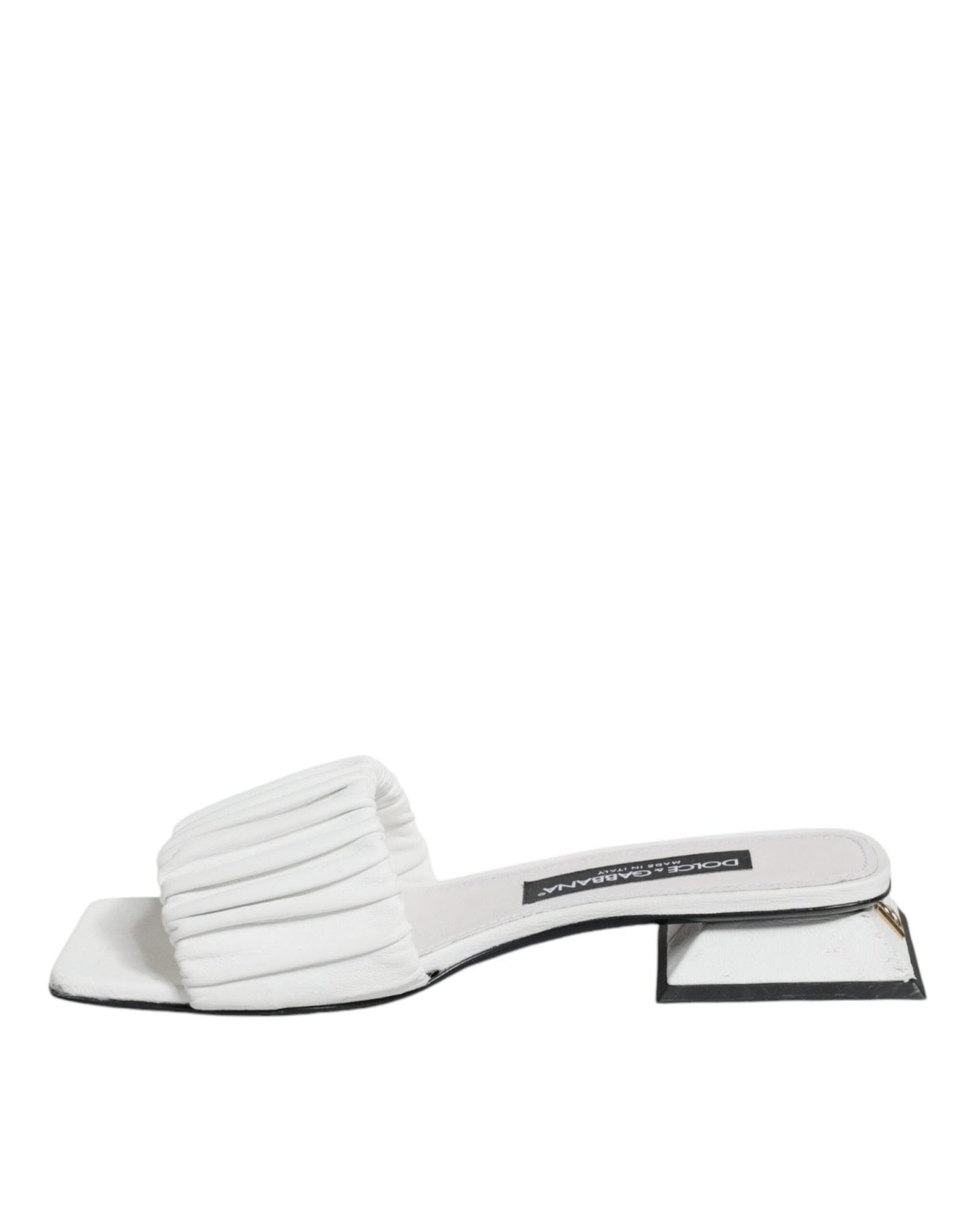 Dolce & Gabbana White Leather Slides Flats Sandals Shoes - SMARTMARTNZ