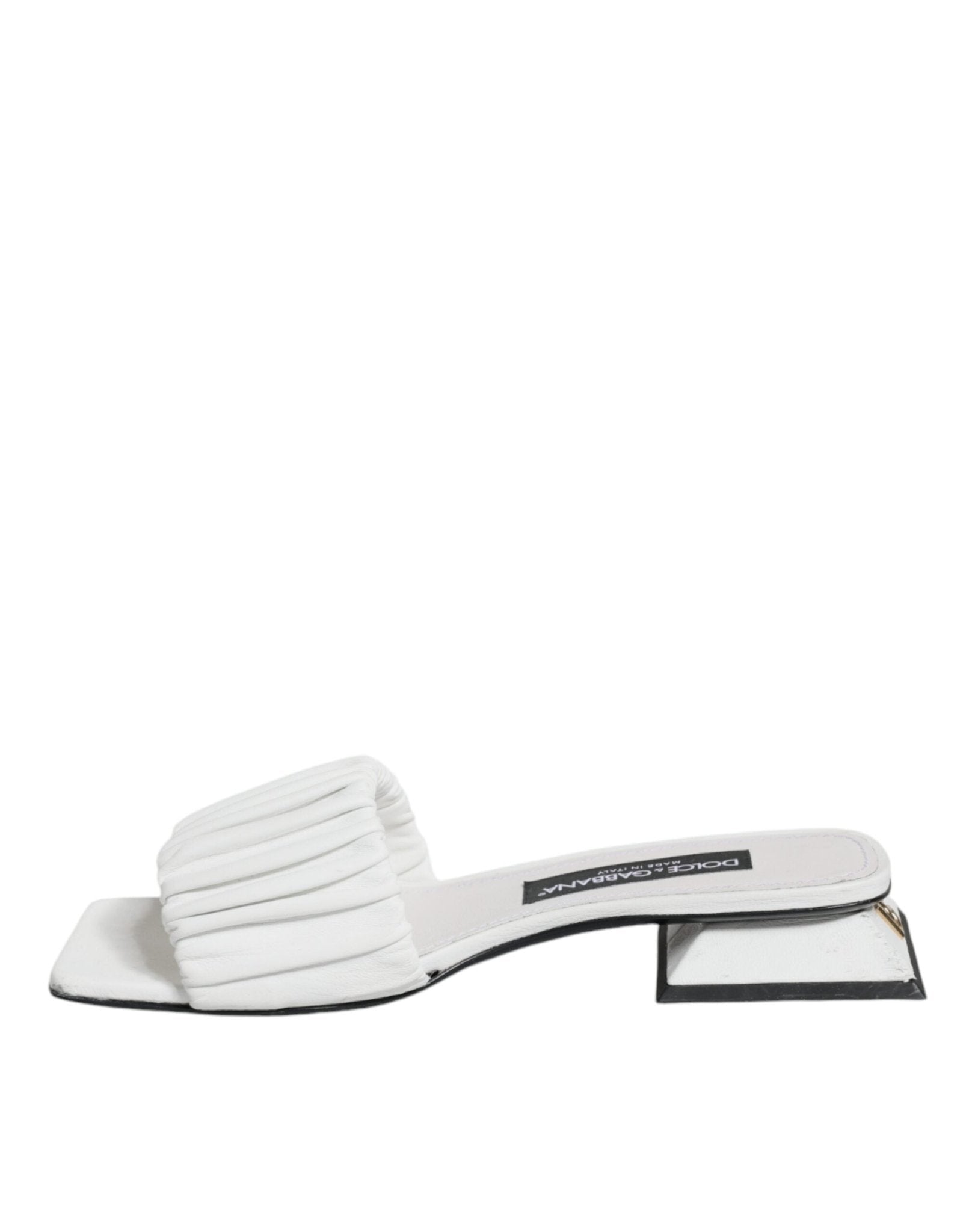Dolce & Gabbana White Leather Slides Flats Sandals Shoes - SMARTMARTNZ