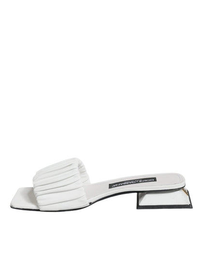 Dolce & Gabbana White Leather Slides Flats Sandals Shoes - SMARTMARTNZ