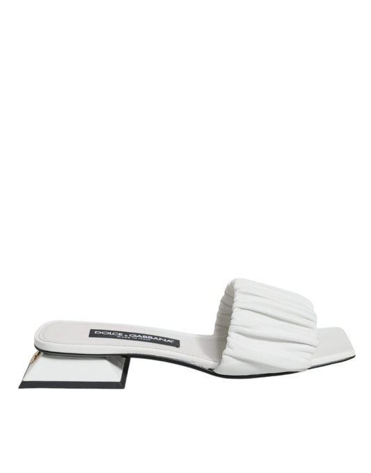 Dolce & Gabbana White Leather Slides Flats Sandals Shoes - SMARTMARTNZ