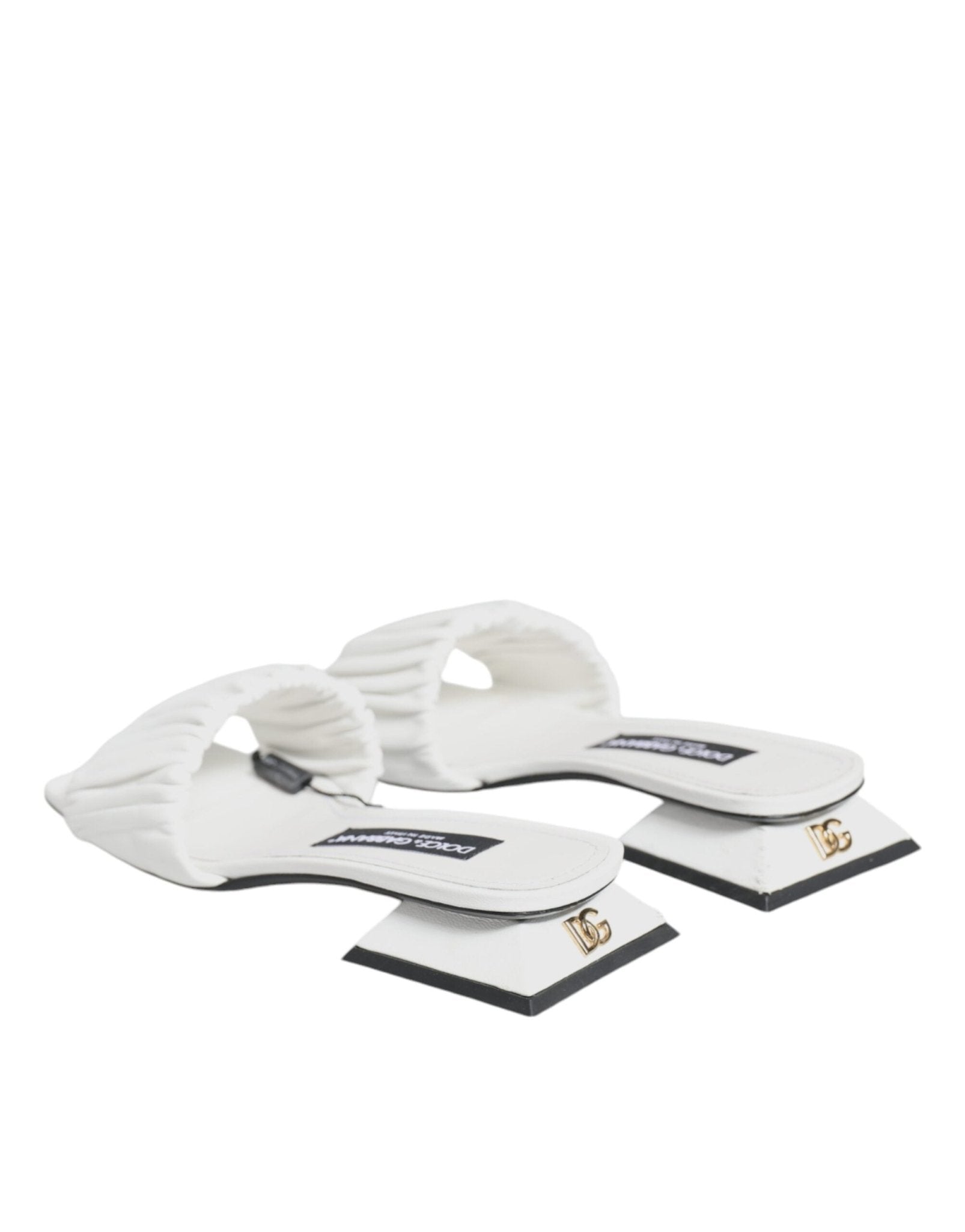 Dolce & Gabbana White Leather Slides Flats Sandals Shoes - SMARTMARTNZ