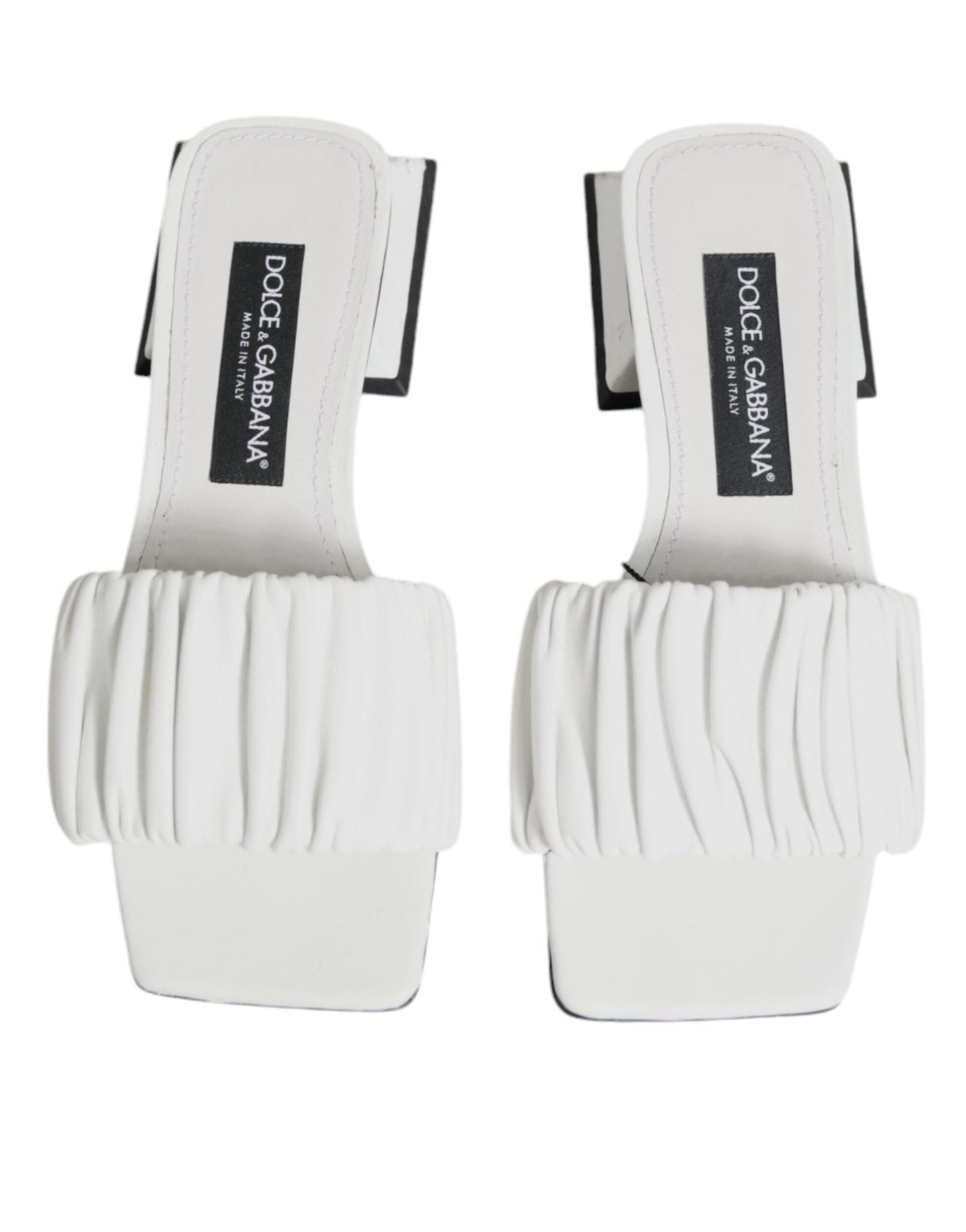 Dolce & Gabbana White Leather Slides Flats Sandals Shoes - SMARTMARTNZ