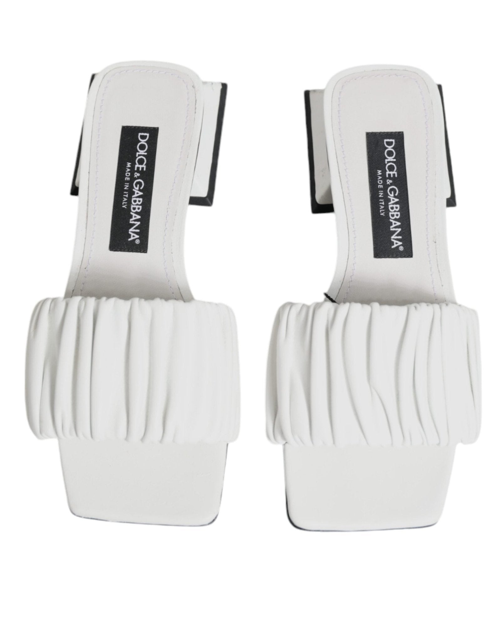Dolce & Gabbana White Leather Slides Flats Sandals Shoes - SMARTMARTNZ