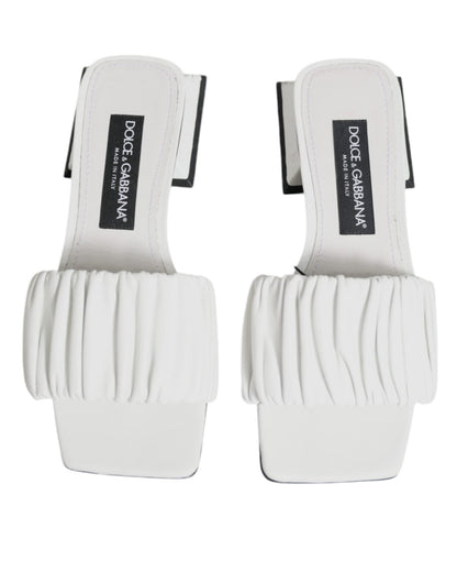 Dolce & Gabbana White Leather Slides Flats Sandals Shoes - SMARTMARTNZ