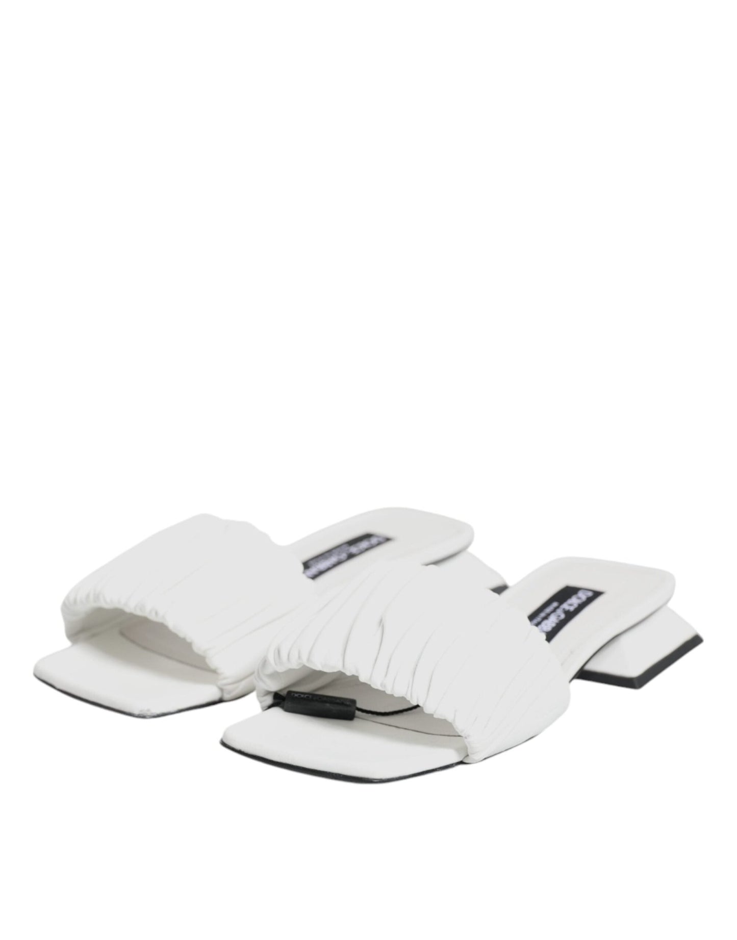 Dolce & Gabbana White Leather Slides Flats Sandals Shoes - SMARTMARTNZ