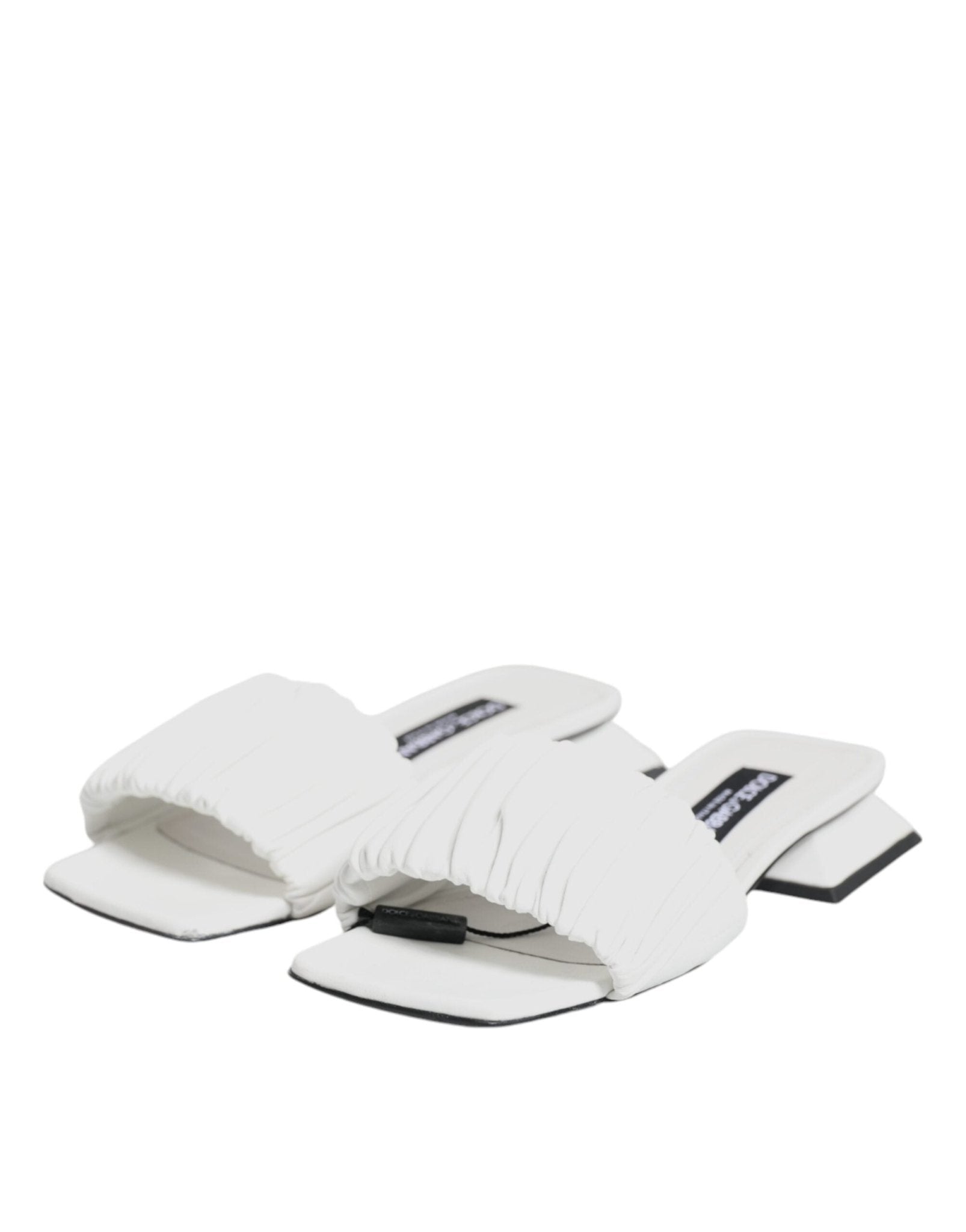 Dolce & Gabbana White Leather Slides Flats Sandals Shoes - SMARTMARTNZ