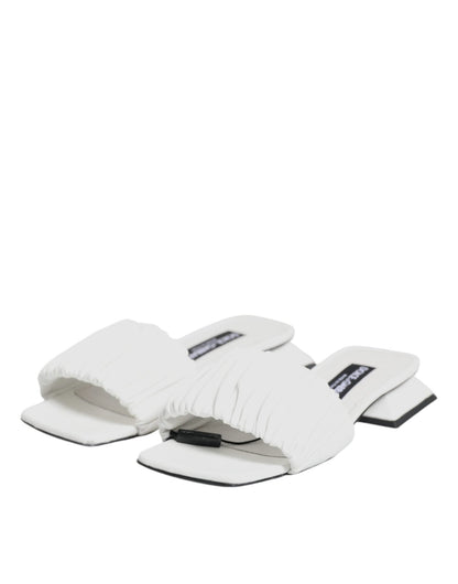 Dolce & Gabbana White Leather Slides Flats Sandals Shoes - SMARTMARTNZ