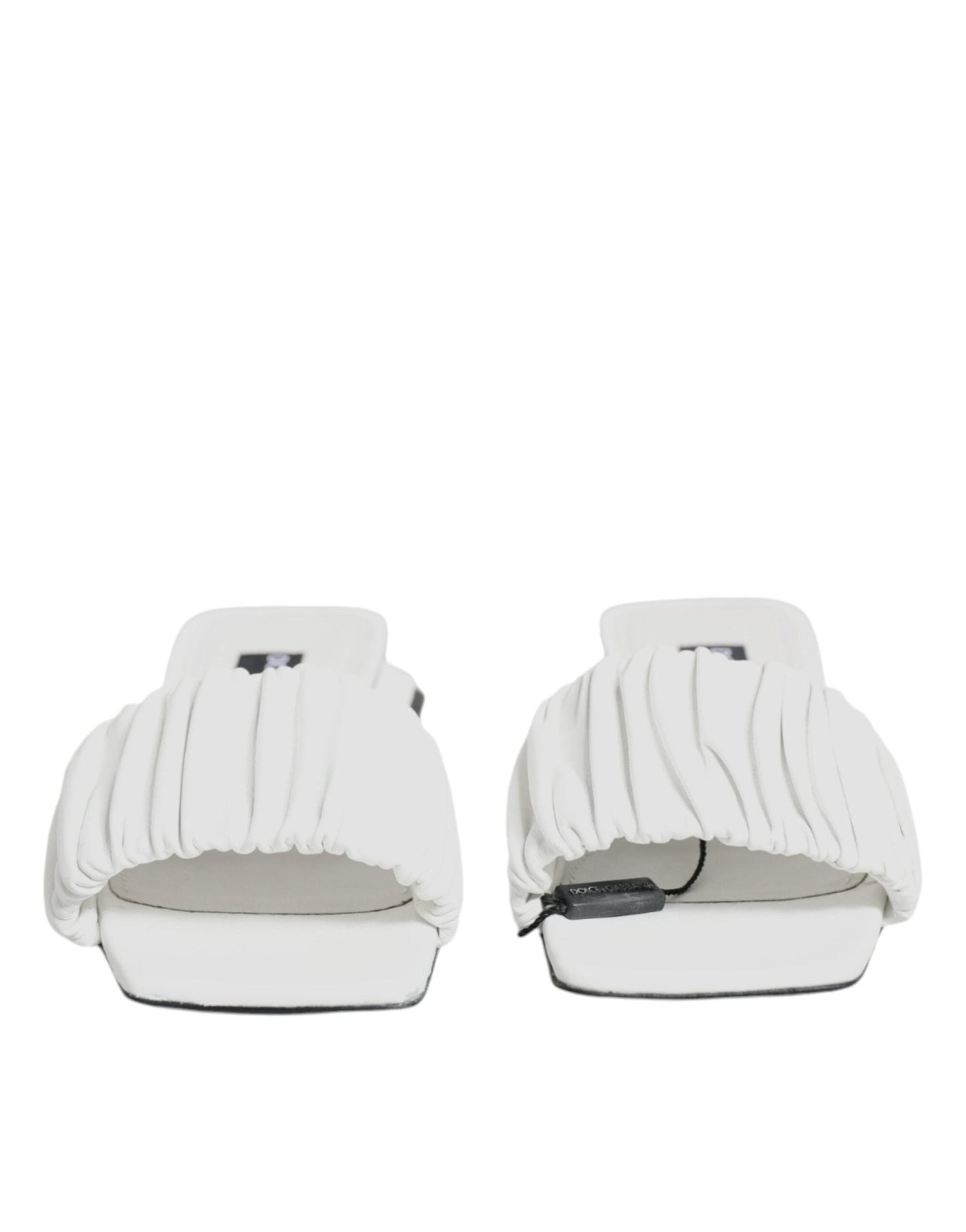 Dolce & Gabbana White Leather Slides Flats Sandals Shoes - SMARTMARTNZ