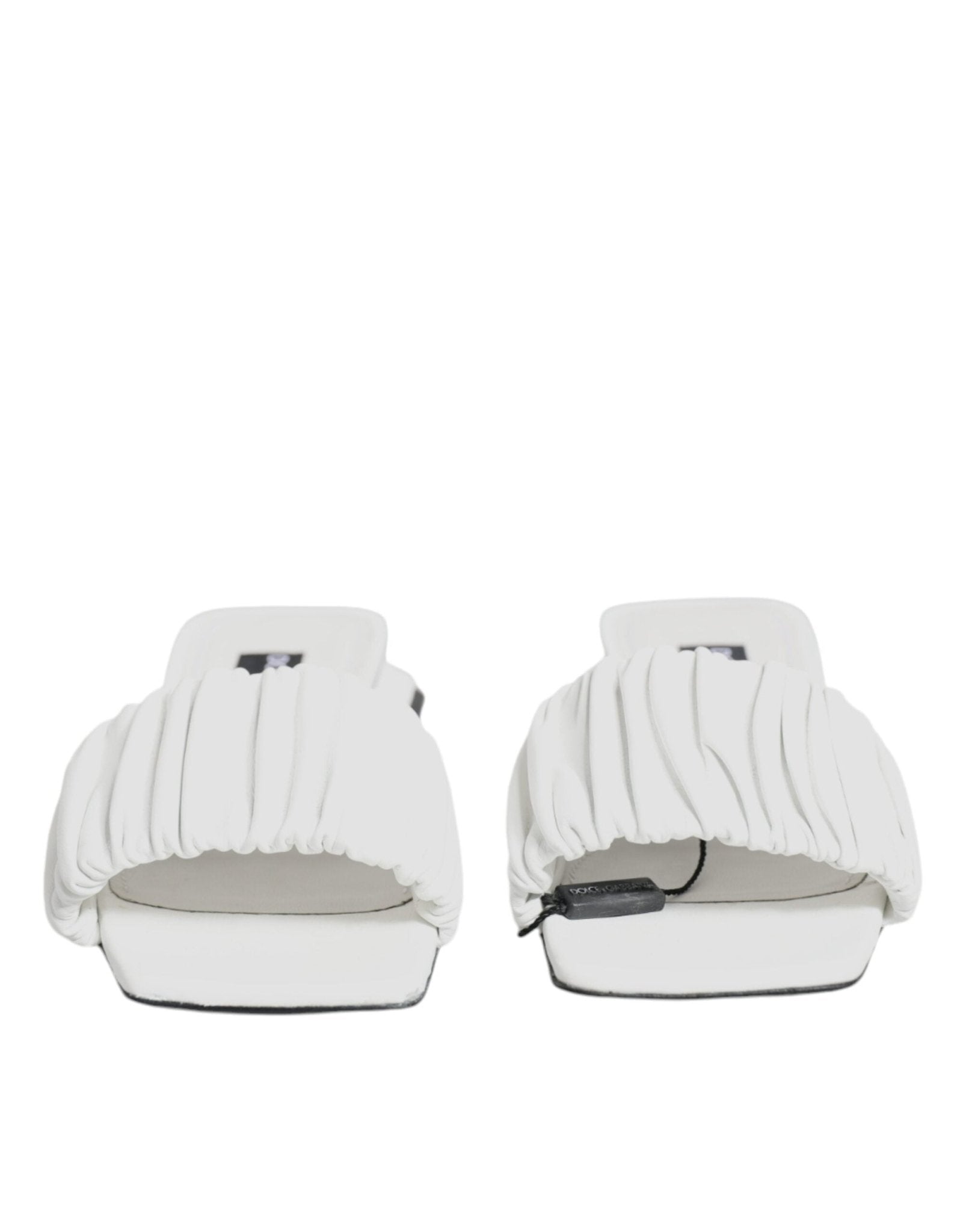 Dolce & Gabbana White Leather Slides Flats Sandals Shoes - SMARTMARTNZ