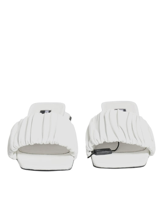 Dolce & Gabbana White Leather Slides Flats Sandals Shoes - SMARTMARTNZ