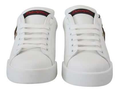 Dolce & Gabbana White Leather Sneaker Portofino Logo Heart Shoes - SMARTMARTNZ