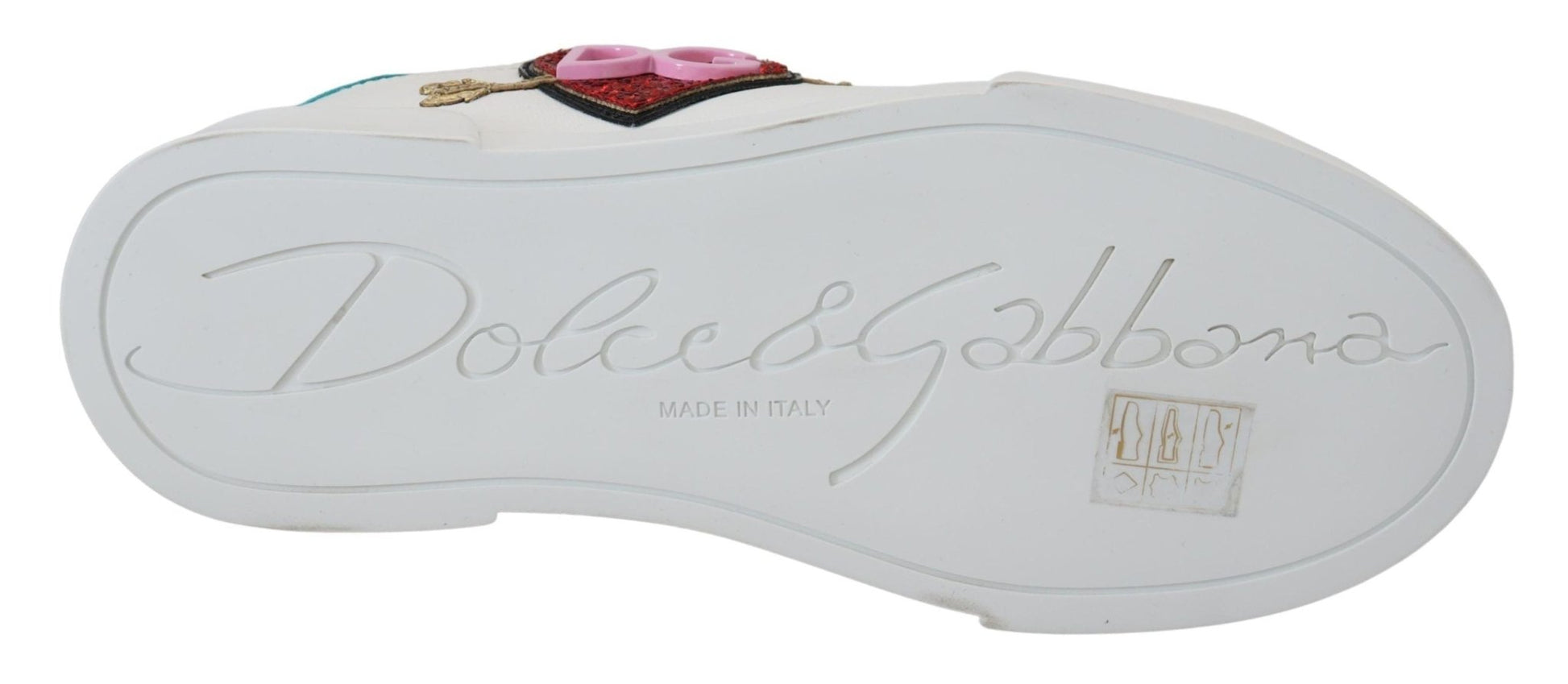 Dolce & Gabbana White Leather Sneaker Portofino Logo Heart Shoes - SMARTMARTNZ