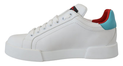 Dolce & Gabbana White Leather Sneaker Portofino Logo Heart Shoes - SMARTMARTNZ
