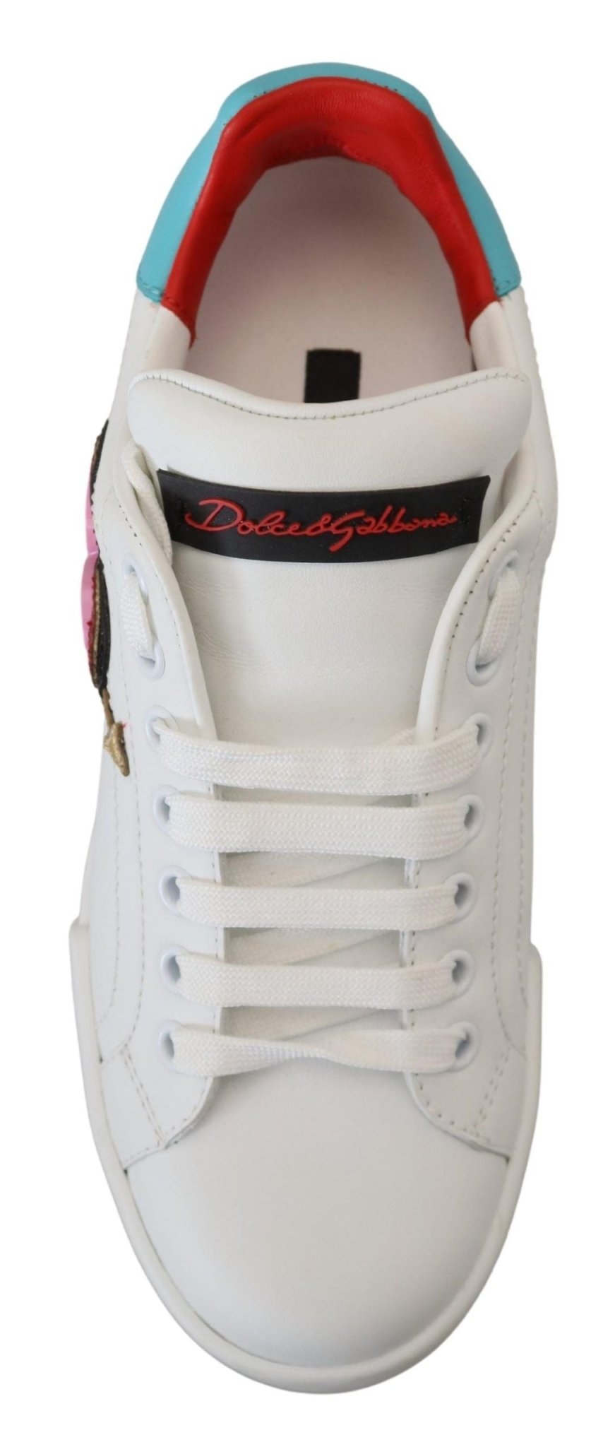 Dolce & Gabbana White Leather Sneaker Portofino Logo Heart Shoes - SMARTMARTNZ