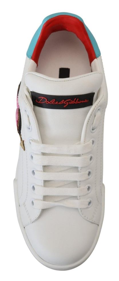 Dolce & Gabbana White Leather Sneaker Portofino Logo Heart Shoes - SMARTMARTNZ
