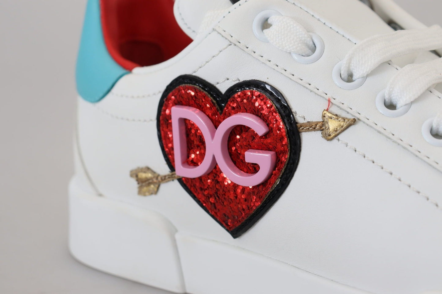 Dolce & Gabbana White Leather Sneaker Portofino Logo Heart Shoes - SMARTMARTNZ