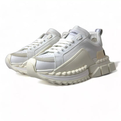 Dolce & Gabbana White Leather Super Queen Women Sneakers - SMARTMARTNZ