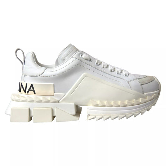 Dolce & Gabbana White Leather Super Queen Women Sneakers - SMARTMARTNZ
