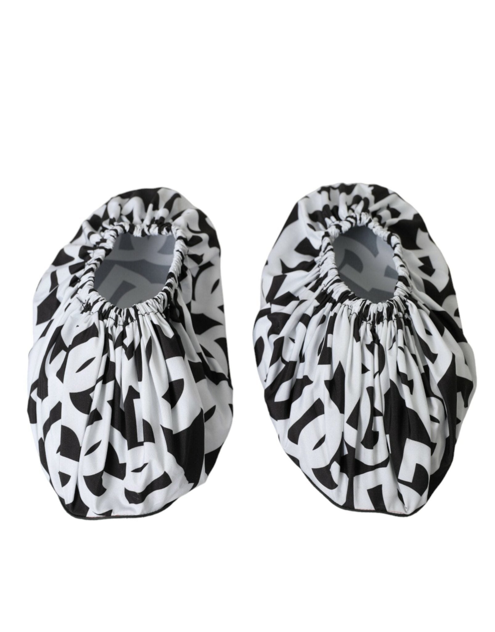 Dolce & Gabbana White Logo Print Nylon Slip On Flats Shoes - SMARTMARTNZ
