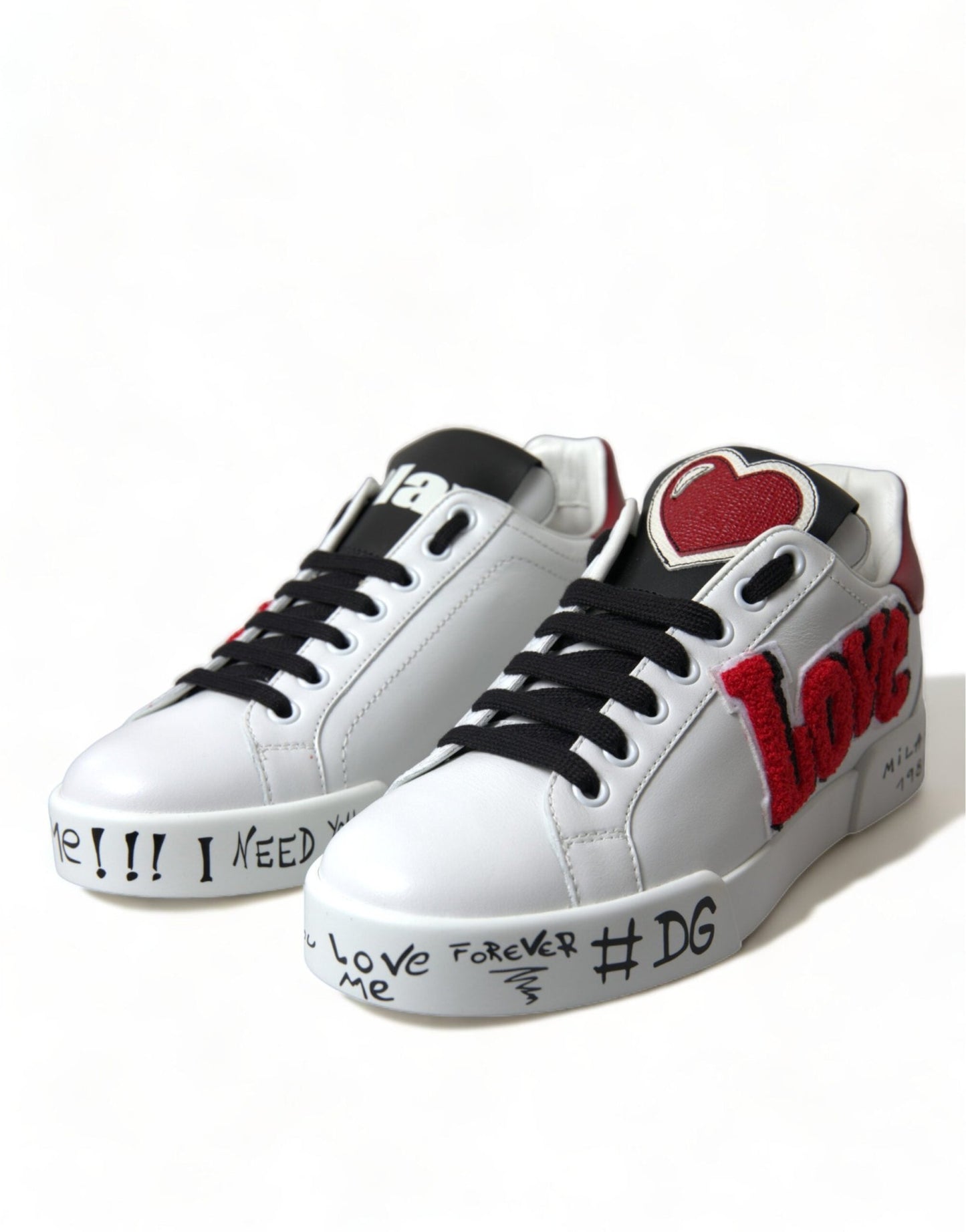 Dolce & Gabbana White Love Patch Portofino Classic Sneakers Shoes - SMARTMARTNZ
