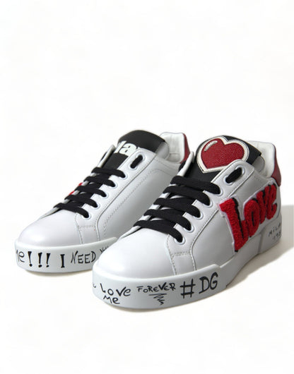 Dolce & Gabbana White Love Patch Portofino Classic Sneakers Shoes - SMARTMARTNZ
