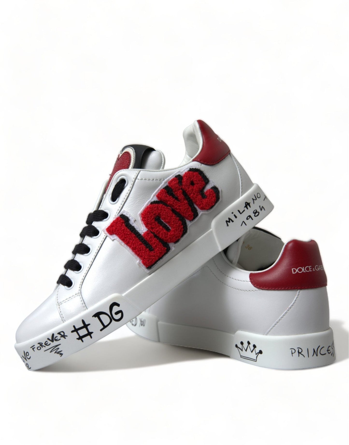 Dolce & Gabbana White Love Patch Portofino Classic Sneakers Shoes - SMARTMARTNZ