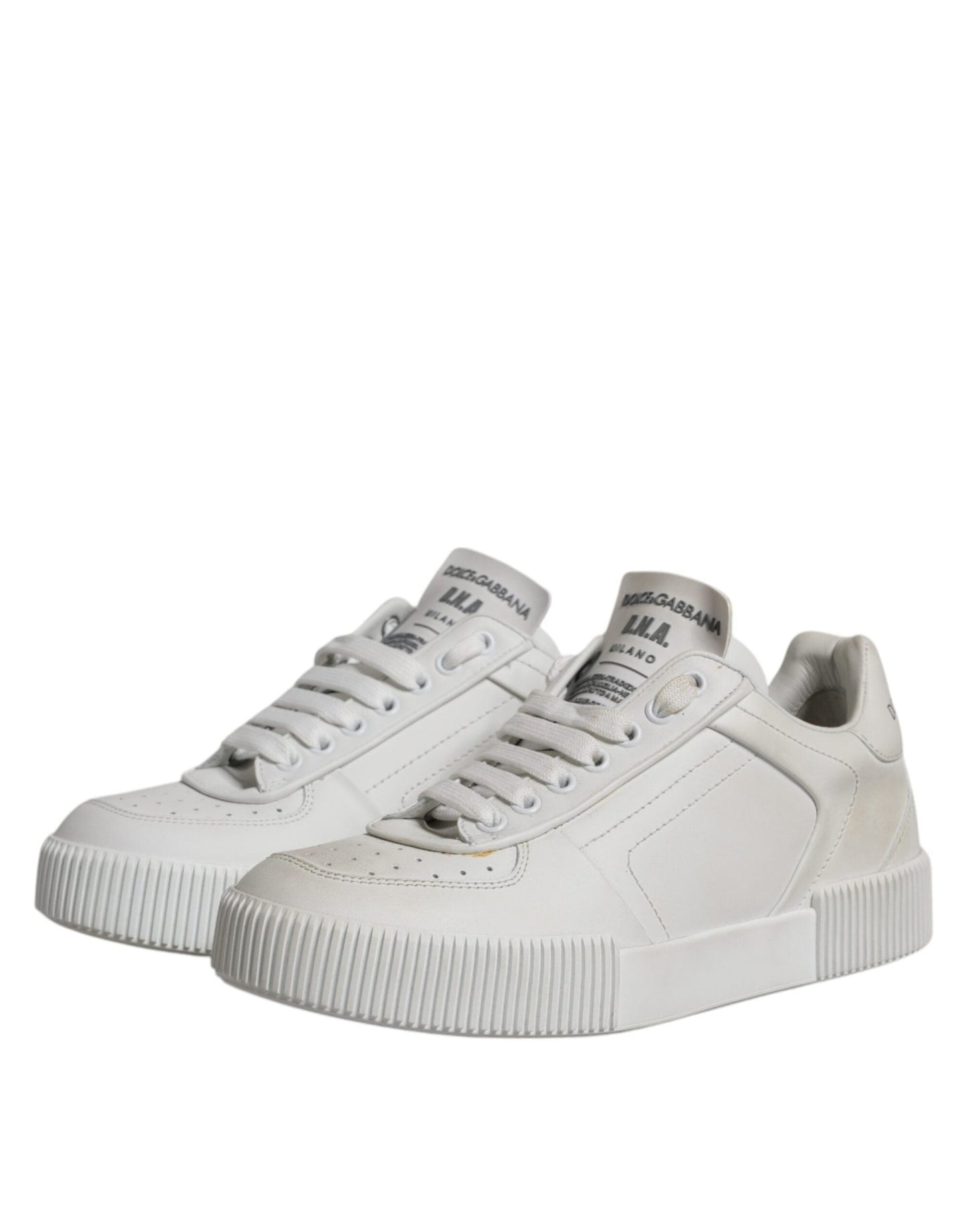 Dolce & Gabbana White Miami Leather Low Top Sneakers Shoes - SMARTMARTNZ