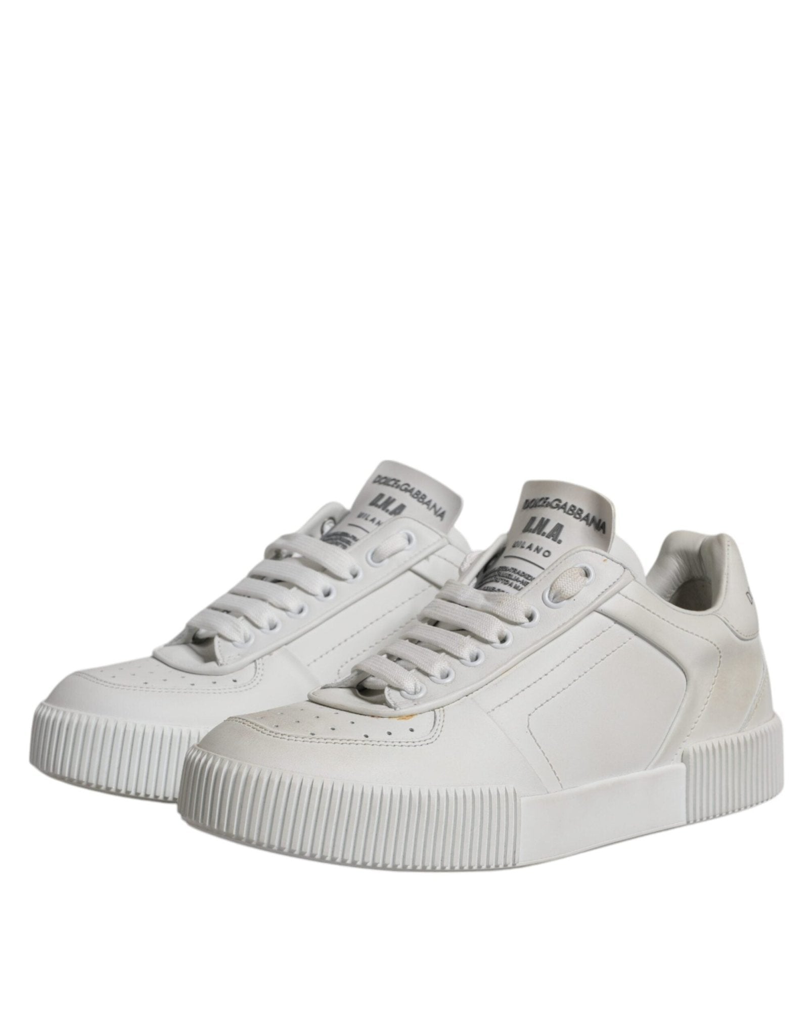 Dolce & Gabbana White Miami Leather Low Top Sneakers Shoes - SMARTMARTNZ