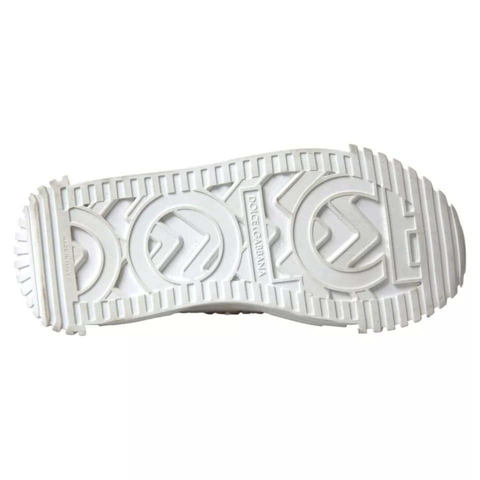 Dolce & Gabbana White NS1 Canvas Leather Embellished Sneakers Shoes - SMARTMARTNZ