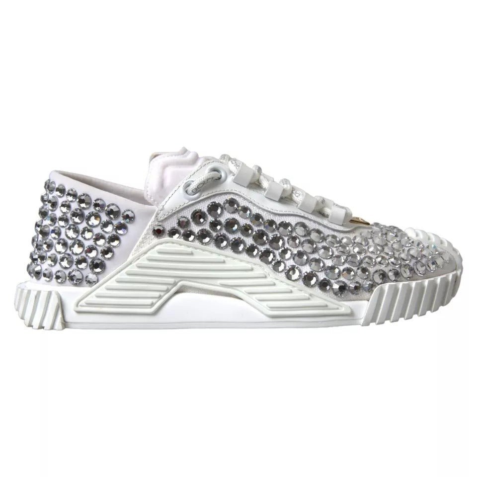 Dolce & Gabbana White NS1 Canvas Leather Embellished Sneakers Shoes - SMARTMARTNZ