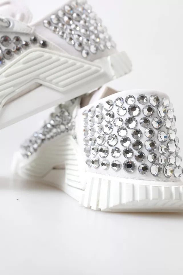 Dolce & Gabbana White NS1 Canvas Leather Embellished Sneakers Shoes - SMARTMARTNZ