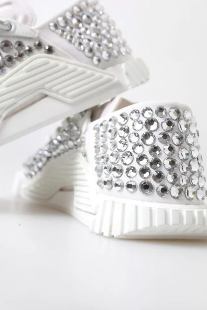 Dolce & Gabbana White NS1 Canvas Leather Embellished Sneakers Shoes - SMARTMARTNZ