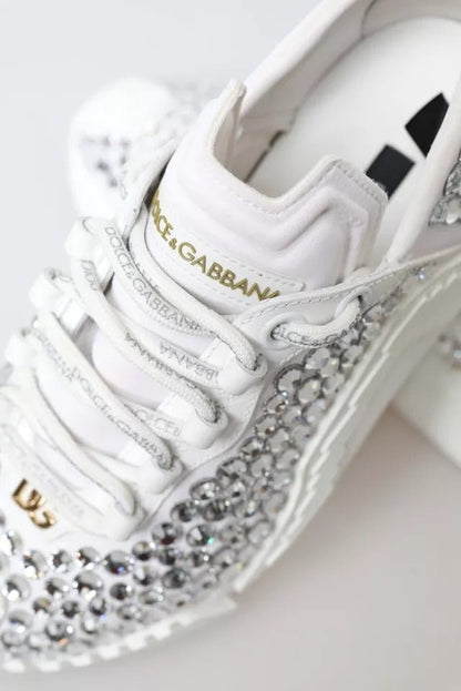 Dolce & Gabbana White NS1 Canvas Leather Embellished Sneakers Shoes - SMARTMARTNZ