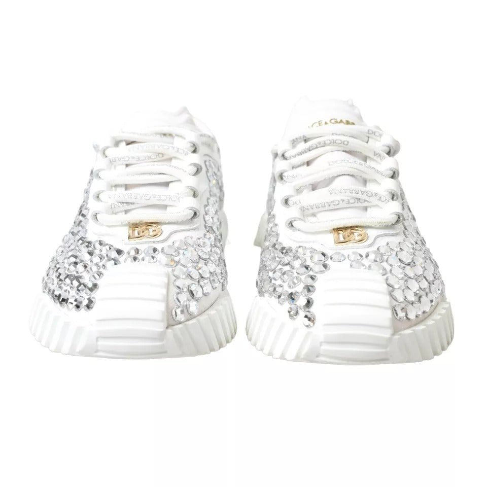 Dolce & Gabbana White NS1 Canvas Leather Embellished Sneakers Shoes - SMARTMARTNZ