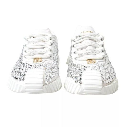 Dolce & Gabbana White NS1 Canvas Leather Embellished Sneakers Shoes - SMARTMARTNZ