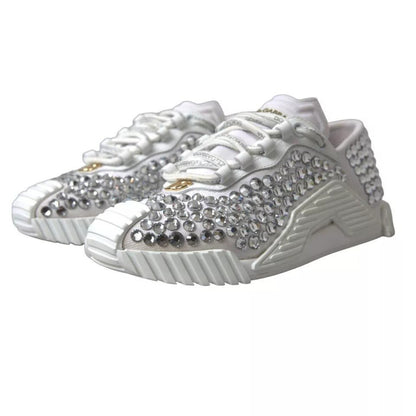 Dolce & Gabbana White NS1 Canvas Leather Embellished Sneakers Shoes - SMARTMARTNZ